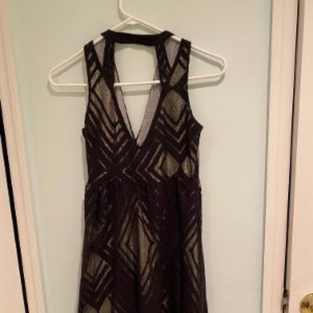 Abercrombie & Fitch Junior's Black Velvet and Gold Dress - Size XS
